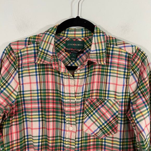 J. Crew Always Women Multicolor Tartan Plaid Flannel Classic Boy Shirt Sz 2 NWT - Picture 2 of 8